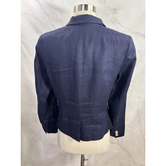 Lauren Ralph Lauren Navy Linen Blazer Jacket Coat Womens 10 P Lined Officecore - Picture 10 of 15